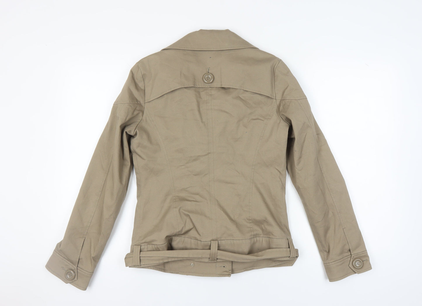 Vila Women's Beige Pea Coat Jacket L Cotton Belted