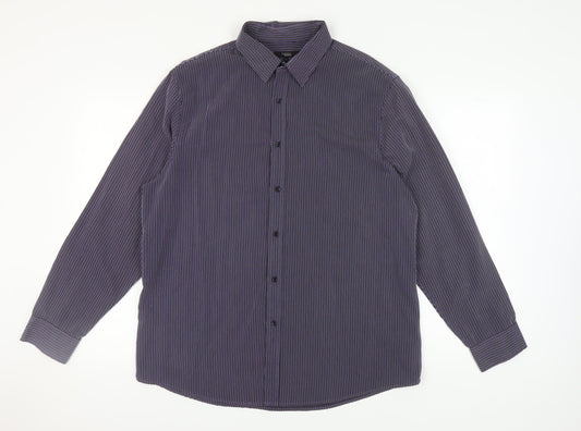 Thomas Nash Men's Blue Striped Button-Up Shirt L