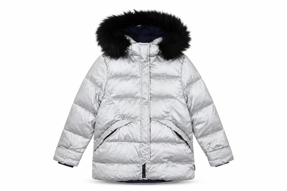 Zara Girls Silver Puffer Jacket 13-14 Years Hooded Quilted