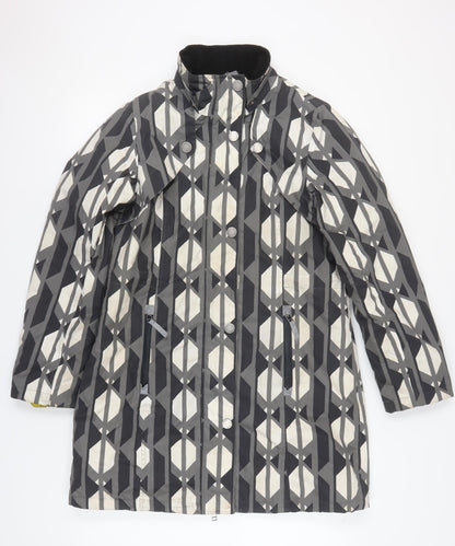 Additional front view of ETAGE Women's Grey Rain Coat, size 12, Geometric Pattern