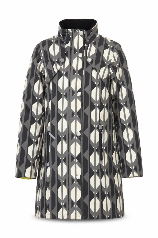 ETAGE Women's Grey Rain Coat, Size 12, Geometric Pattern