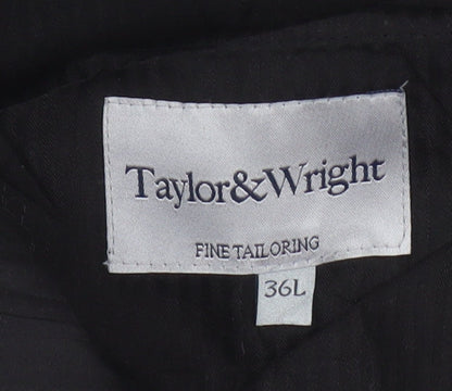 Close-up detail of Taylor & Wright Men's Black Striped Dress Pants, size L
