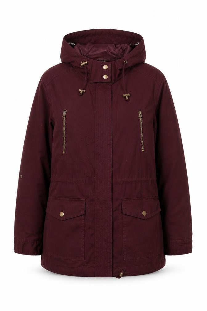 Bongo Women's Red Parka Jacket M Hooded Zipper