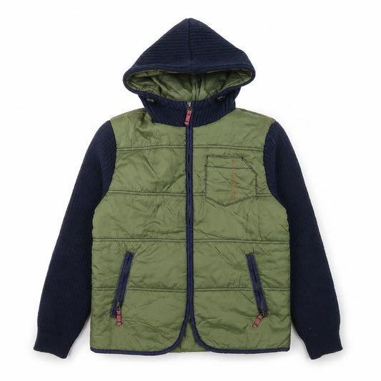 Front view of Next boys’ green hooded jacket, size 14, years nylon acrylic wool