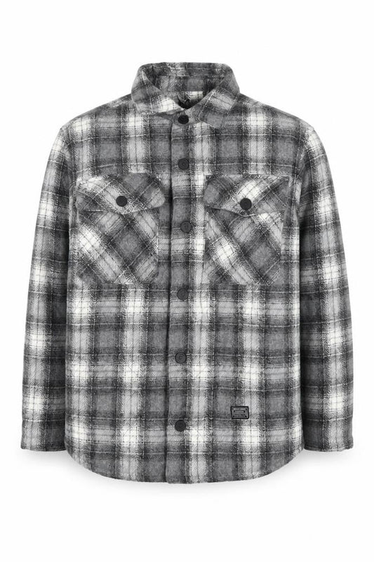 Front view of Zara boys’ grey plaid shirt jacket 8-9 years