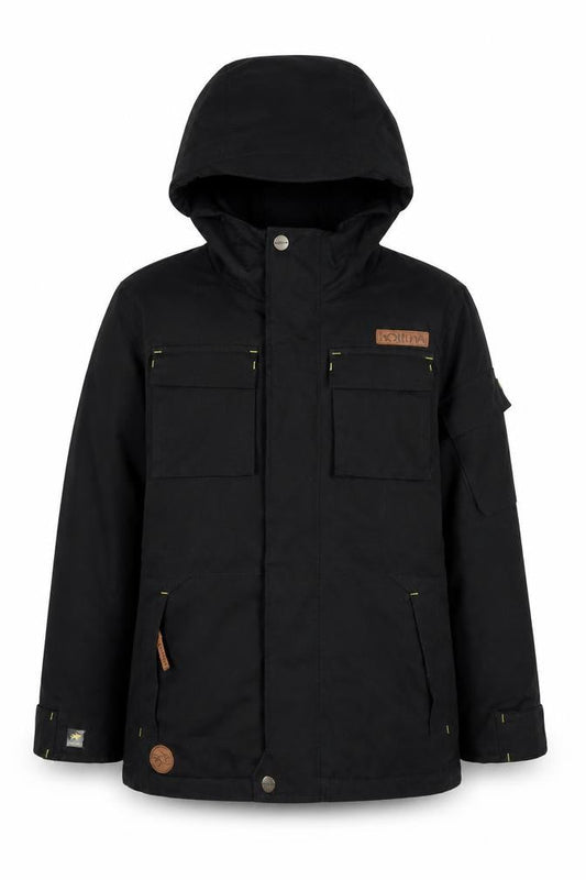 Front view of Hot Tuna boys’ black jacket 7-8 years waterproof