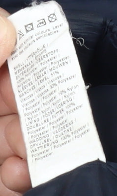 Close-up detail of River Island boys’ blue hooded puffer jacket 9-10 years