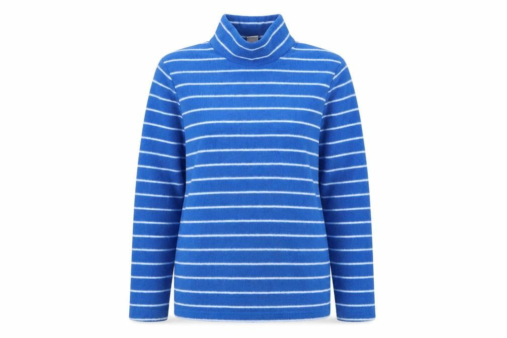 Cotton Traders Blue Mock Neck Women's Striped Sweatshirt 10