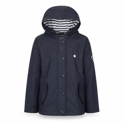 Front view of Voile Bleue boys’ blue hooded jacket, 8 years