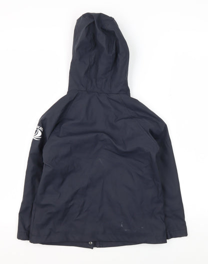 Back view of Voile Bleue boys’ blue hooded jacket, 8 years