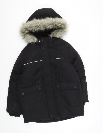 Additional front view of Very boys’ black polyamide hooded jacket, 9 years