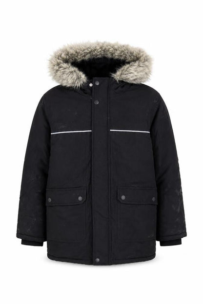 Front view of Very boys’ black polyamide hooded jacket, 9 years