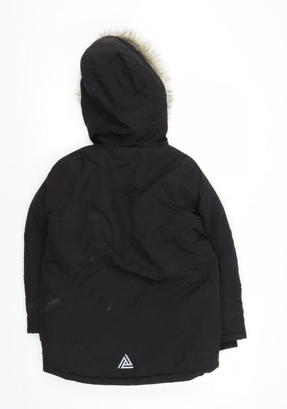 Back view of Very boys’ black polyamide hooded jacket, 9 years