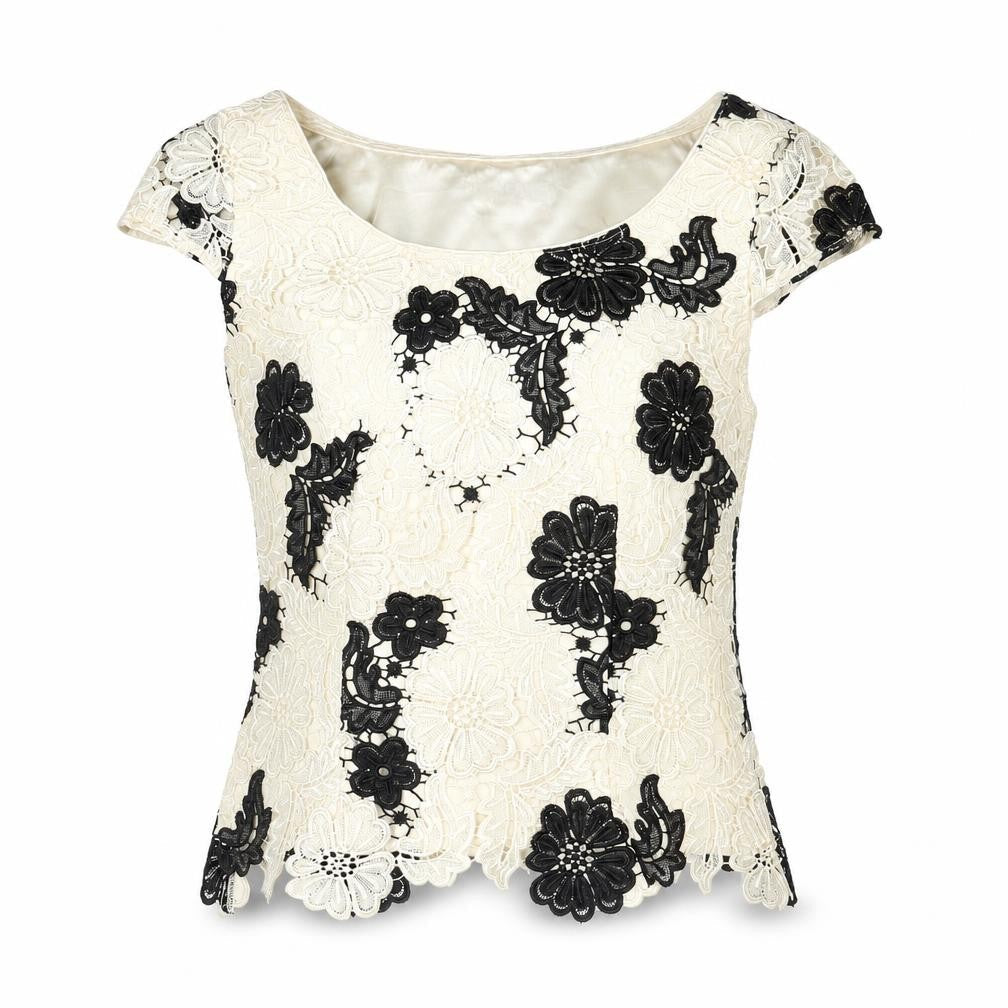 Jacques Vert Women's Ivory Black Floral Lace Blouse