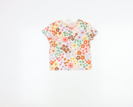H&M Girls Floral Multicoloured Cotton T-Shirt 2-4 Years