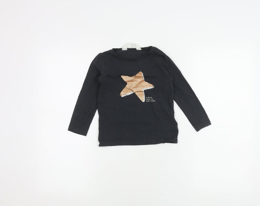 H&M Teens Black Glitter Star Long Sleeve T-Shirt