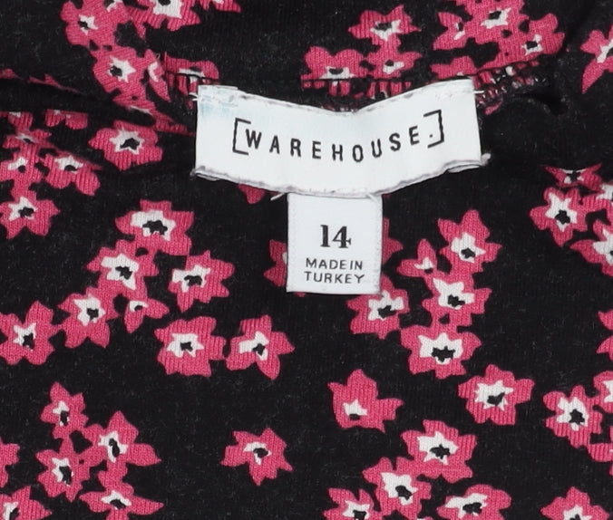 Warehouse Women's Black Floral Long Sleeve Dress Size 14