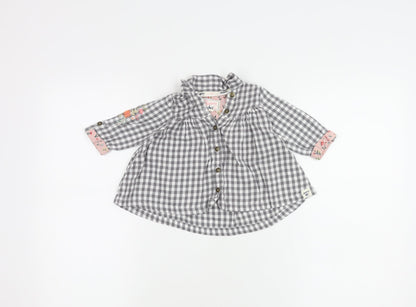 Additional front view of Mantaray girls’ grey check button-up shirt, 3-6 months
