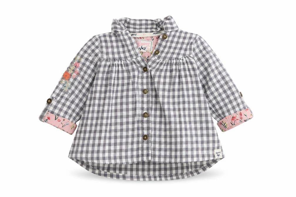 Mantaray Girls Grey Check Button-Up Shirt, 3-6 Months