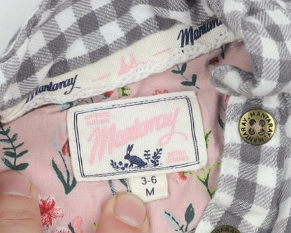 Brand and care label for Mantaray girls’ grey check button-up shirt, 3-6 months