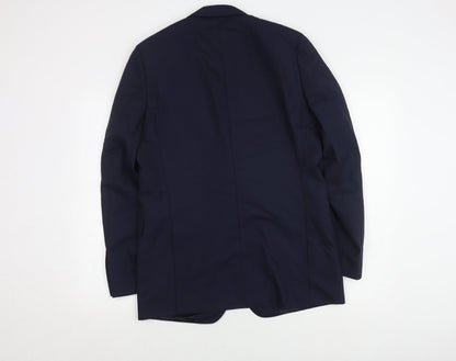 Back view of Jaeger Men's Blue Wool Blazer, size 40R, Formal Wear
