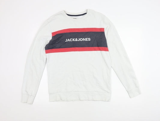 Jack & Jones Men's White Graphic Pullover Sweatshirt M