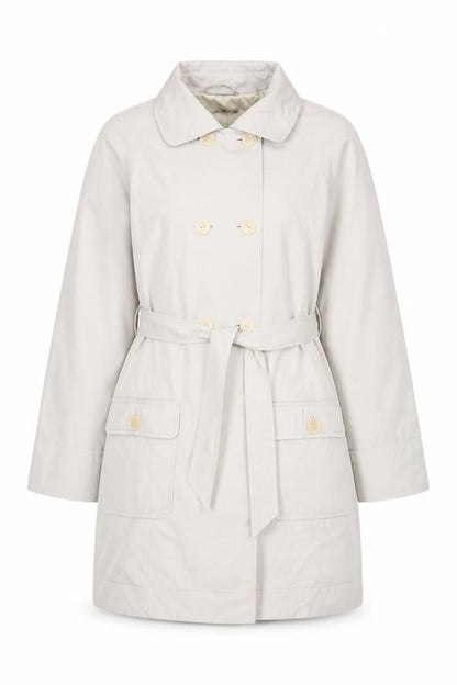 Front view of Linea Women's Beige Trench Coat, size 14