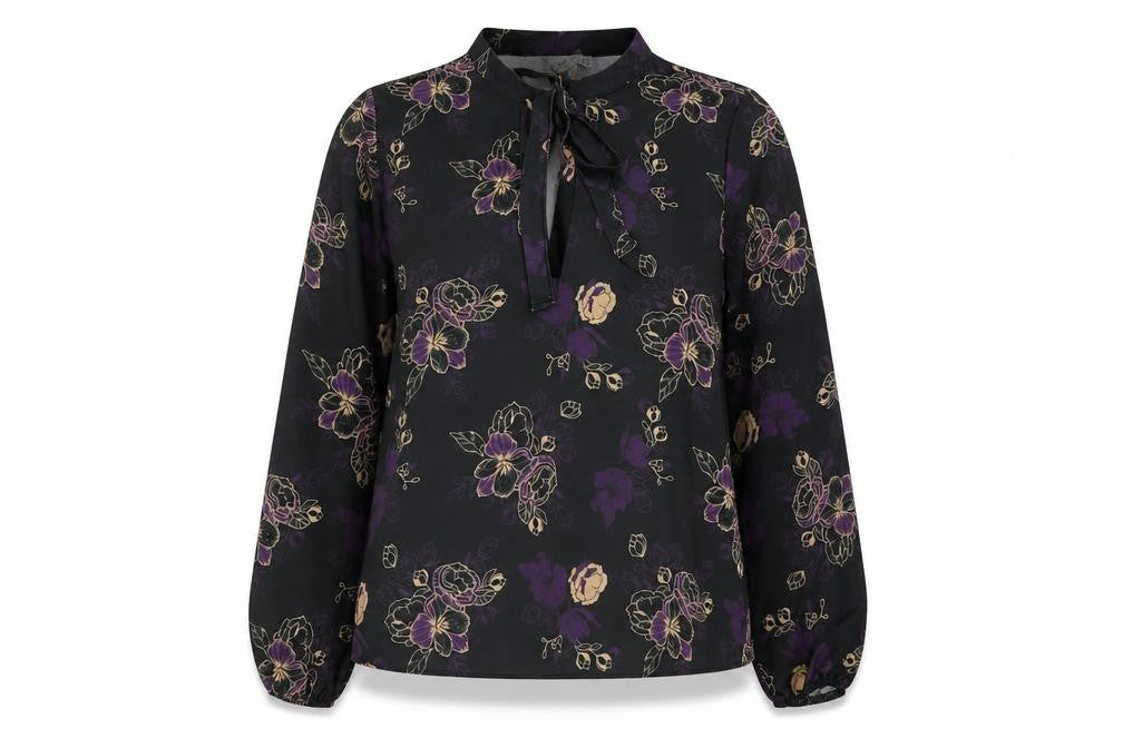 Mantaray Women's Black Floral Tunic Blouse Size 16