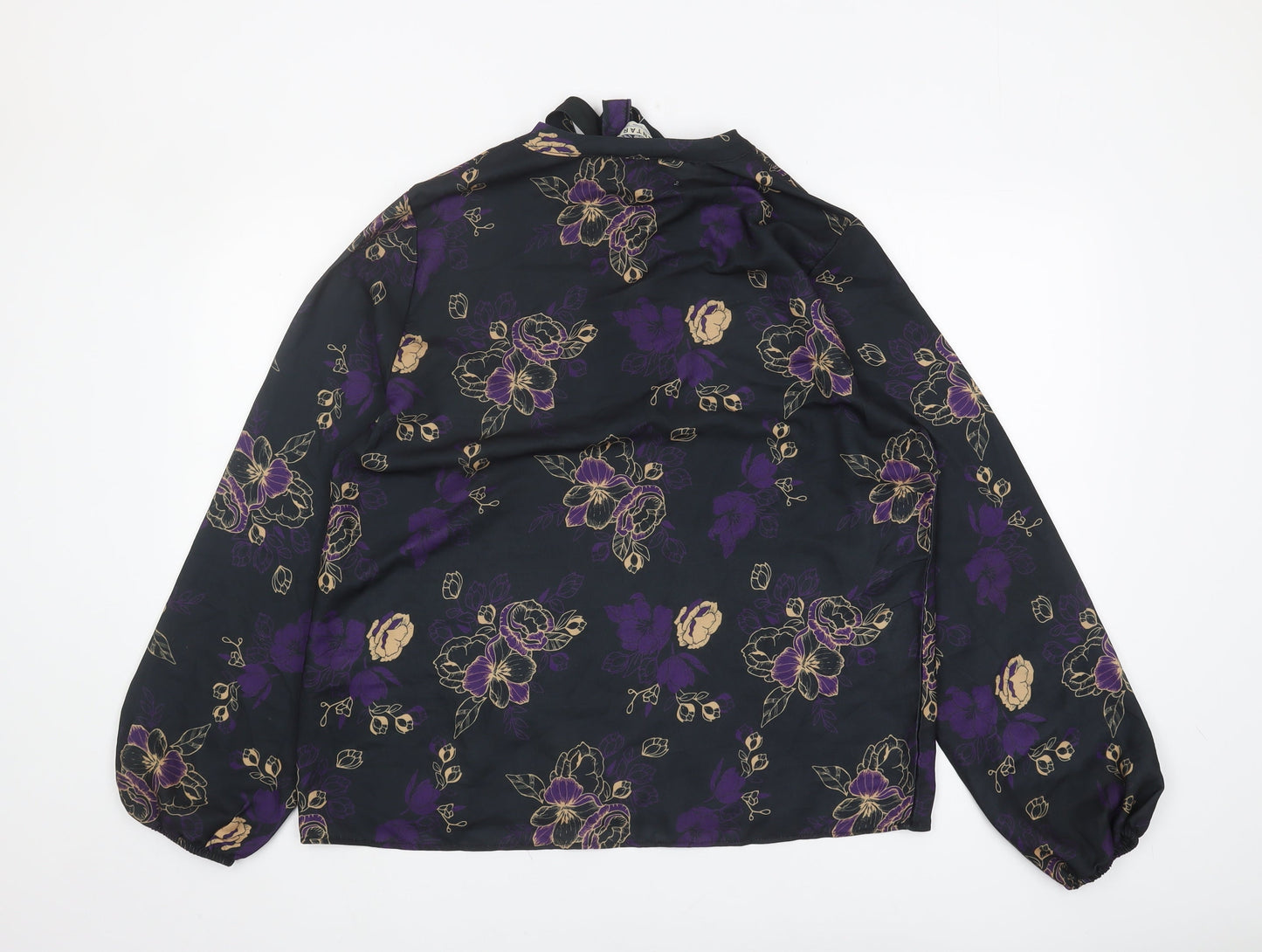 Mantaray Women's Black Floral Tunic Blouse Size 16