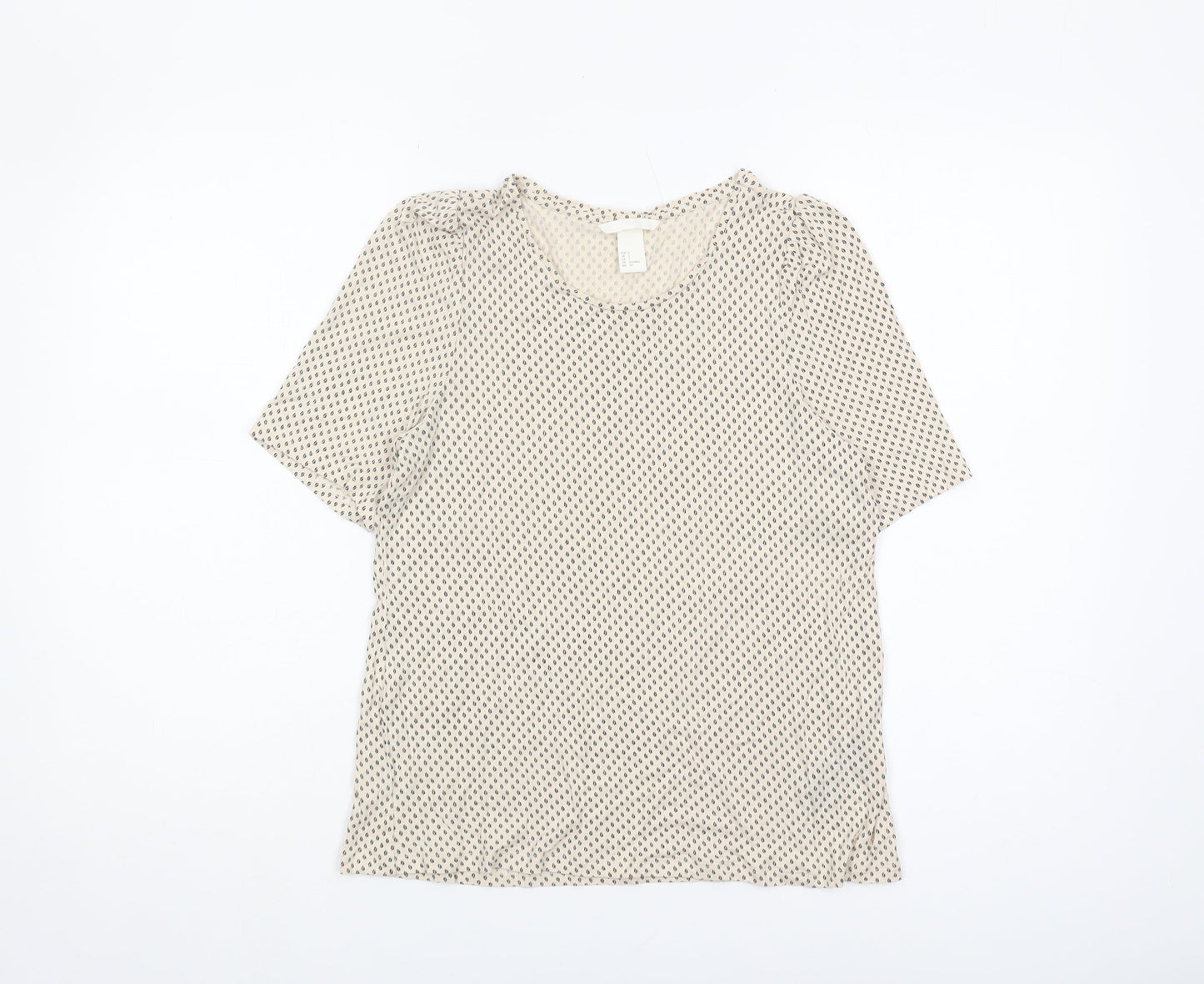 H&M Women's Beige Geometric T-Shirt Crew Neck S