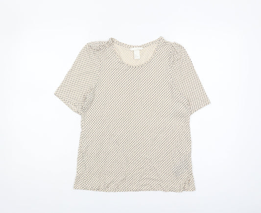 H&M Women's Beige Geometric T-Shirt Crew Neck S