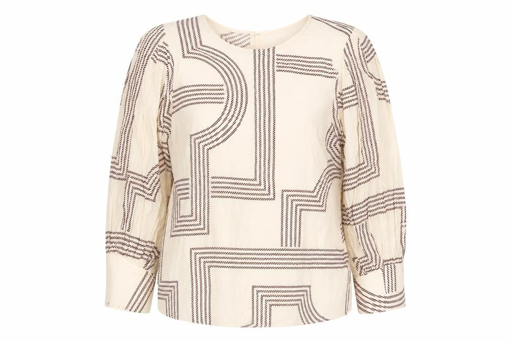 H&M Women's Ivory Geometric Blouse Size 10 Casual