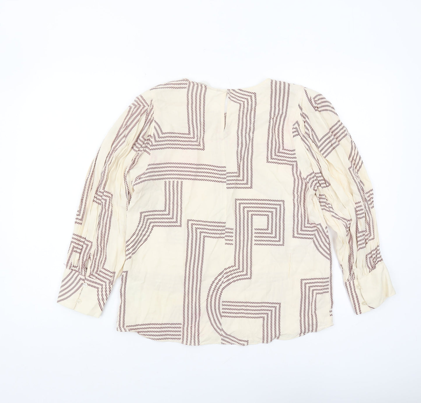 H&M Women's Ivory Geometric Blouse Size 10 Casual