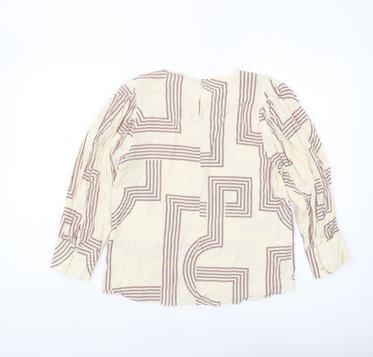 H&M Women's Ivory Geometric Blouse Size 10 Casual