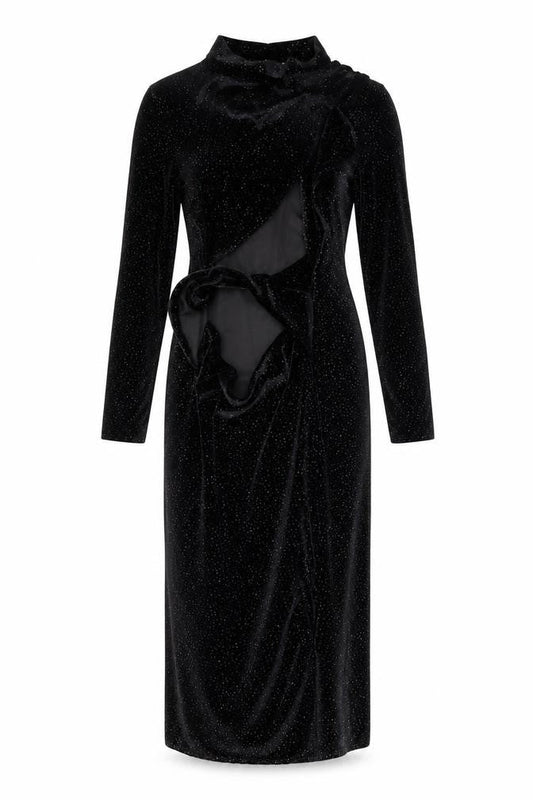Boohoo Women's Black Glitter Velvet Midi Dress