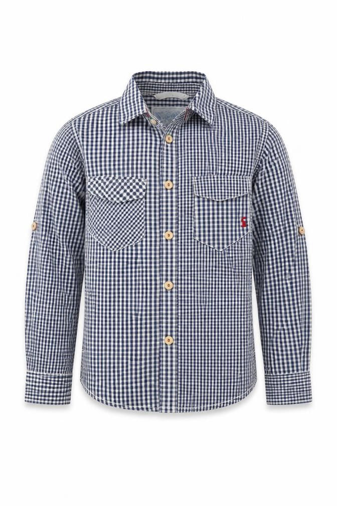 Joules Boys Blue Check Button-Up Shirt Size 7 Years