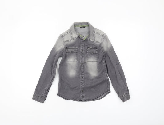 Guess Boys Grey Casual Logo Denim Shirt, Size 7 Years