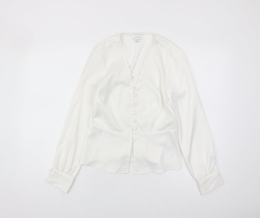 Topshop Women's White Satin Button Blouse UK 10