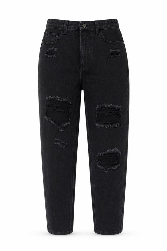 PrettyLittleThing Black Mom Jeans UK 8 Distressed Style