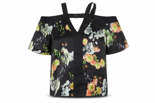 Whistles Women's Black Floral Blouse UK 10 V-Neck