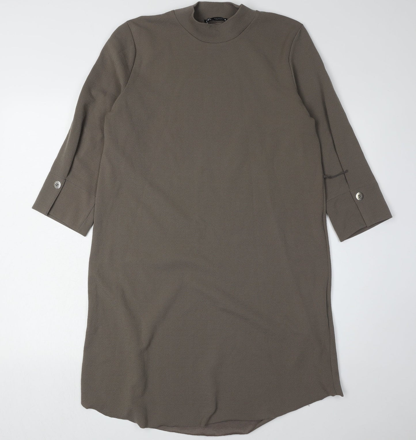 Zara Women's Brown 3/4 Sleeve Mock Neck Dress S