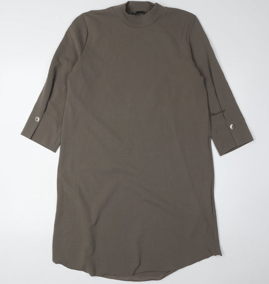 Zara Women's Brown 3/4 Sleeve Mock Neck Dress S