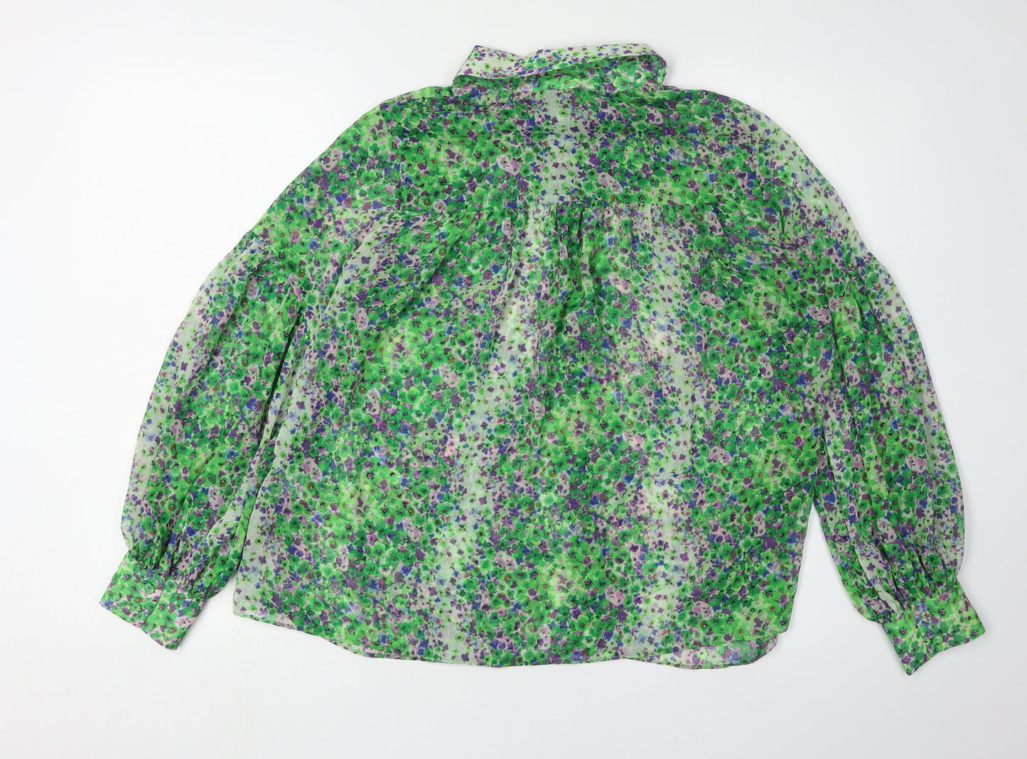River Island Women's Green Floral Blouse, Size 8