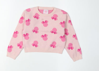 Preloved Primark Girls Pink Minnie Mouse Pullover Jumper 5-6 Years - Front