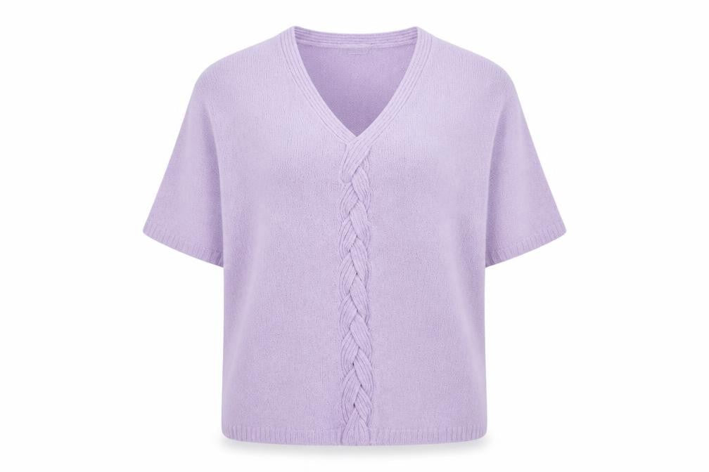 Damart Women's Purple V-Neck Cable-Knit Pullover L