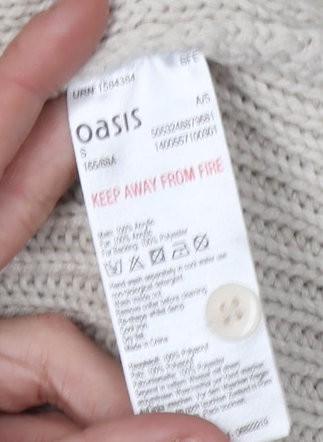 Oasis Beige Women's Cardigan, S, Faux Fur Trim, Knit