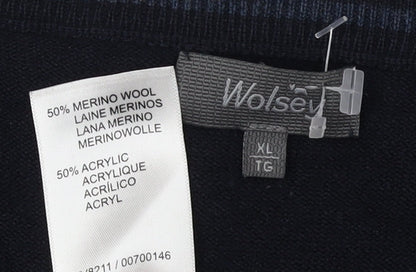 Wolsey Men's XL Black Crew Neck Striped Pullover Jumper