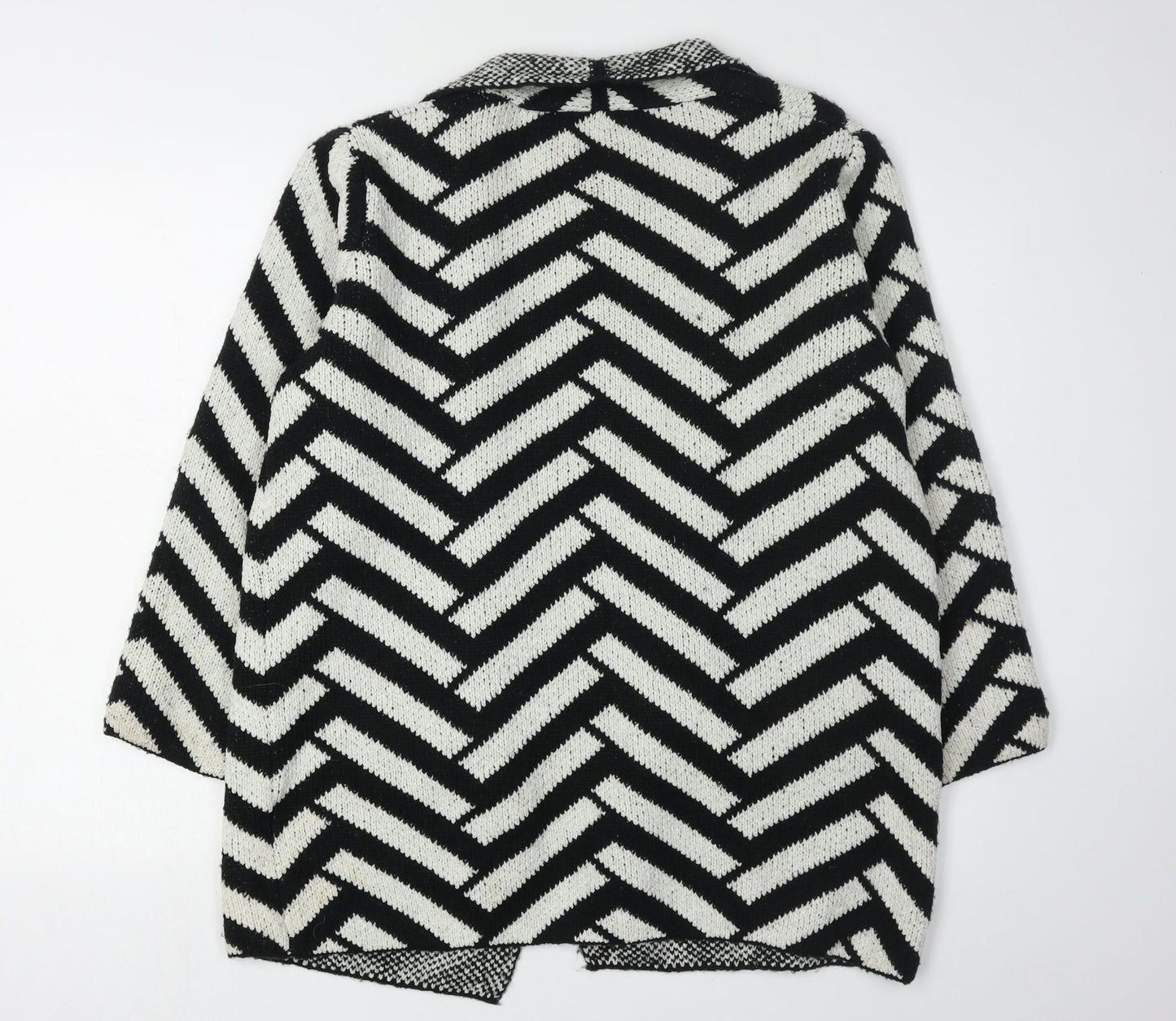 Anna Rose Women's Black Ivory Cardigan L Geometric Knit