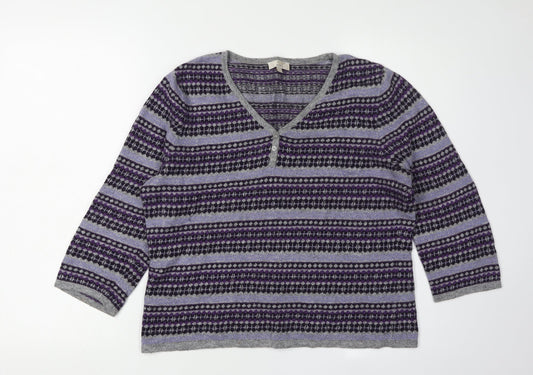 CC Women's Purple Henley Argyle Petite Jumper M
