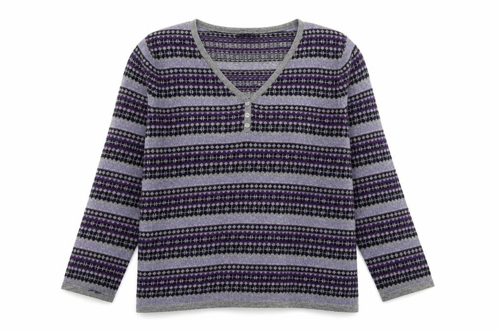 Country Casuals Women's Purple Henley Argyle Petite Jumper M